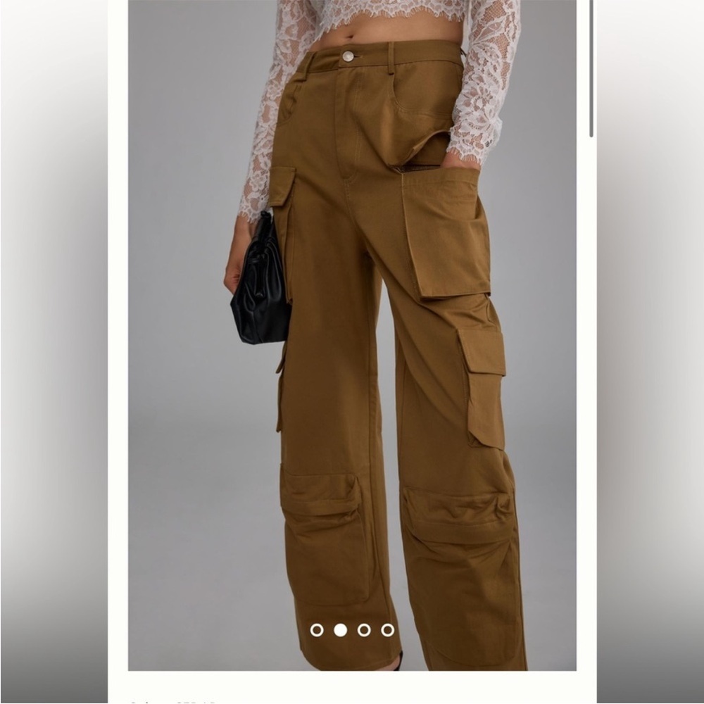 Anthropologie Molly King x Bayse wide Leg Loose Cargo Pants Army Olive Green M - Picture 3 of 14